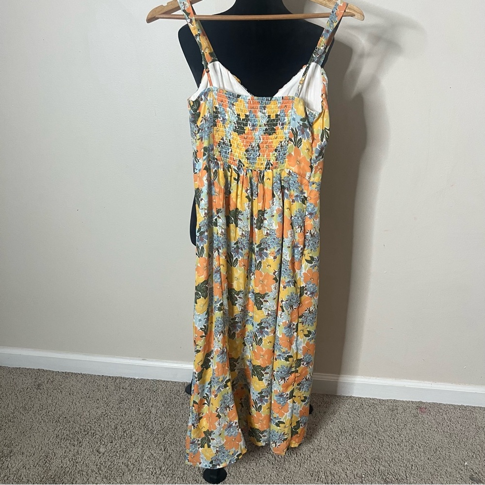 Abercrombie & Fitch Women’s Yellow Floral Sleeveless Ruched Midi Dress Sz S - Picture 10 of 13